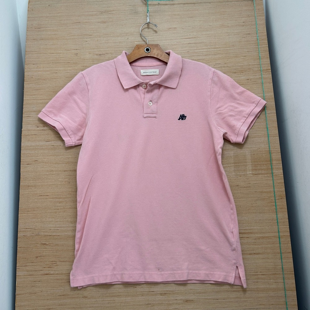 Aeropostale Mens M Pink A87 Logo Short Sleeve Pique Polo Shirt Casual Preppy